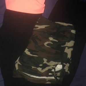 Small yoga pants and camo sleep shorts